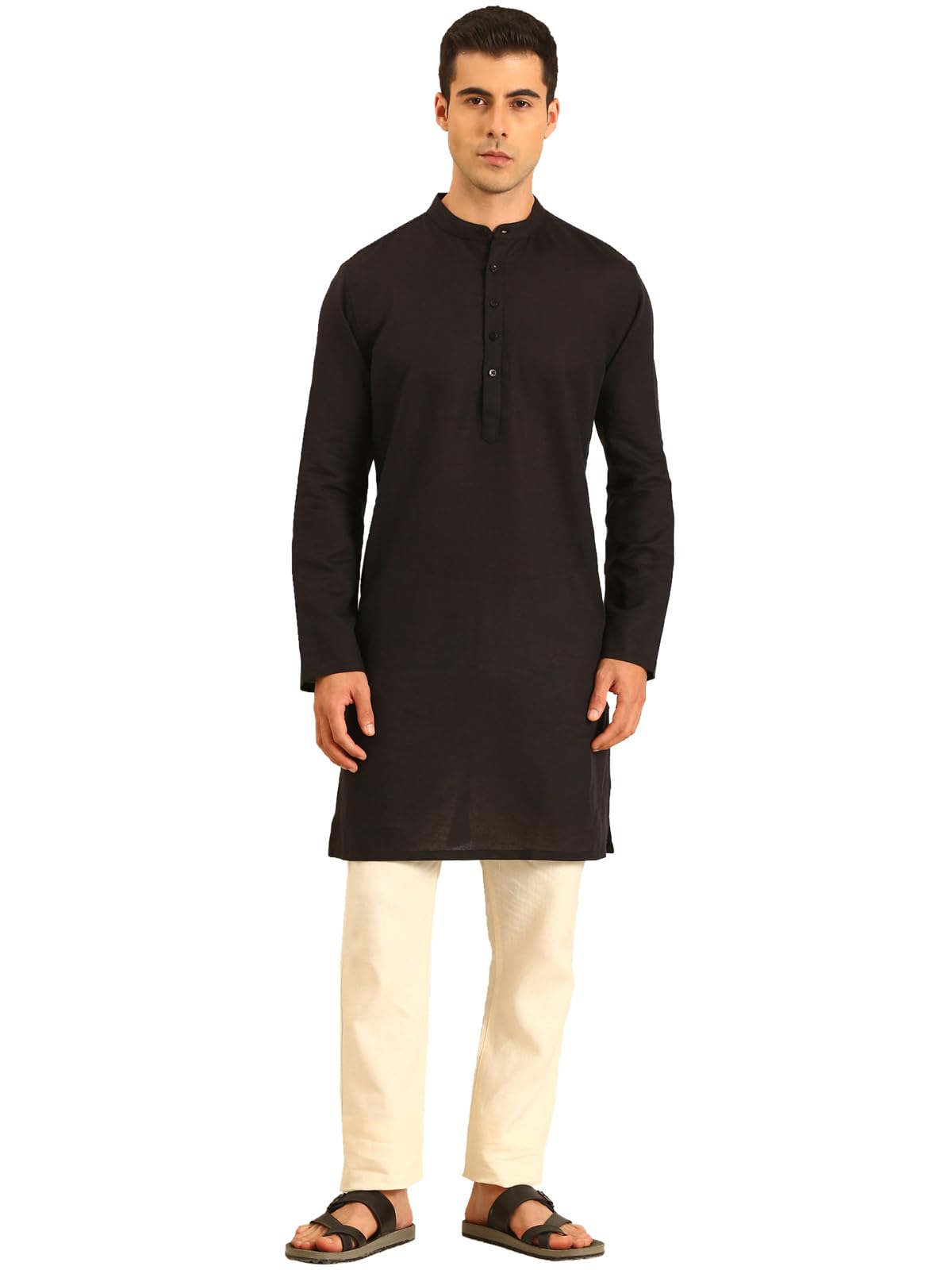 linen club Men's Linen Rich Black Solid Regular Fit Full Sleeve Kurta-picture-36