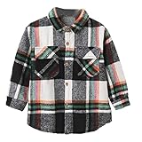 FEESHOW Kleinkind Baby Kariertes Hemd Langarm-Shirts Gingham Hemd Bluse für Jungen Mädchen Olivgrün_B 92-98/2-3 Jahre