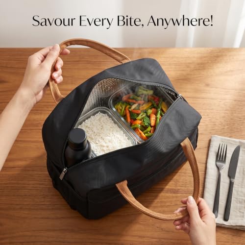 Image of SaleOn Insulated Lunch Bag for Women /Men /Adult, Lunch Box Lunch Bag Women, Small Leakproof Cute Lunch Tote Large Capacity Reusable Lunch Container for Work /Office /Picnic /Beach (Black)