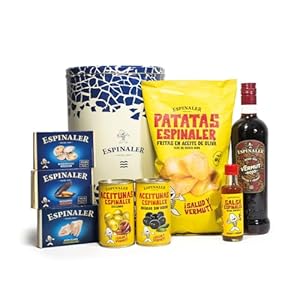 Espinaler Cesta Regalo Gourmet – Pack de Regalo Ideal para Cocina y Celebraciones – Lote Surtido de Reservas, Aperitivos y Mariscos – Aperitivo Almadrava
