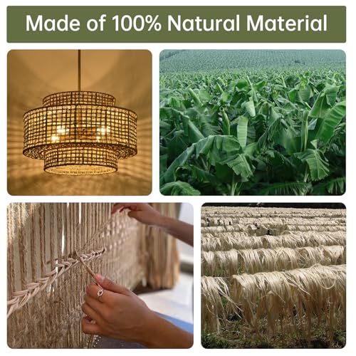 Image of 17.7 inch Boho Rattan Chandelier Light Fixture 4-Light Hand Woven Rustic Chandeliers with Wicker Shade, Farmhouse Chandelier Hanging Light for Dining Room Kitchen Island, Living Room, Foyer