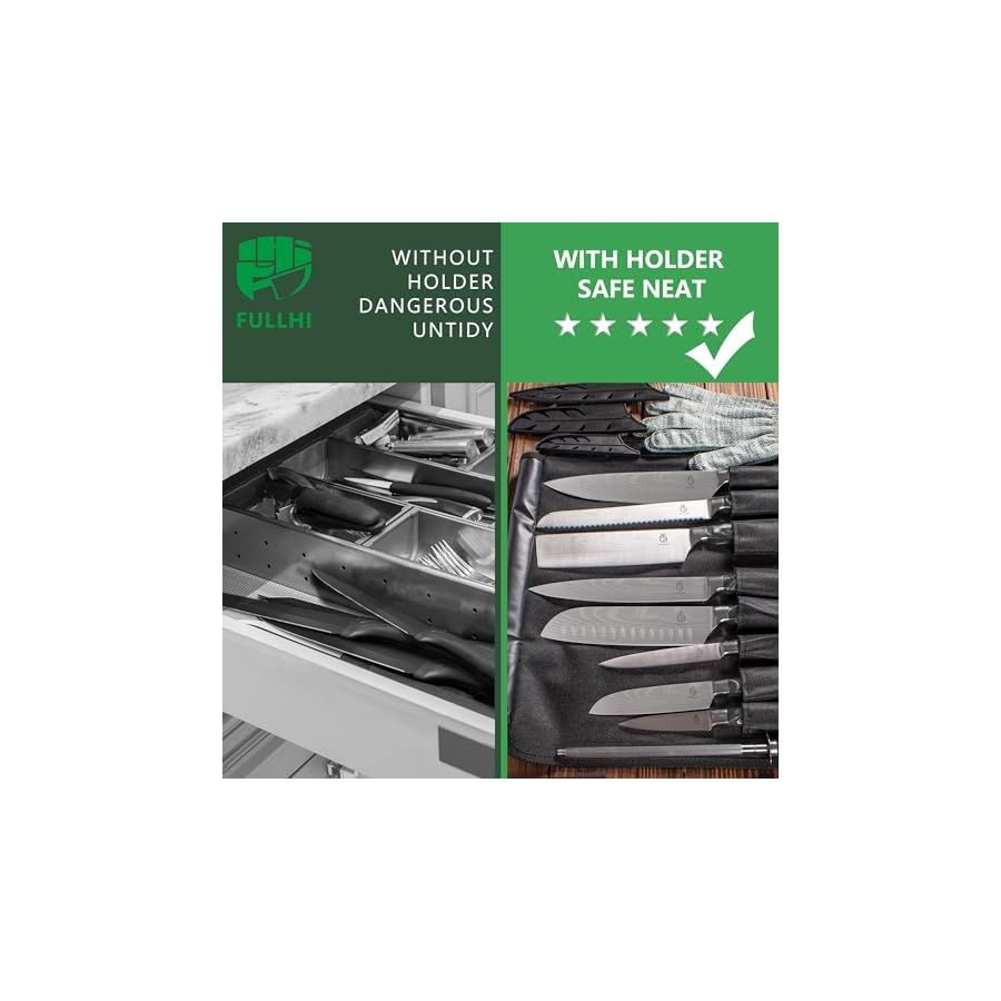 FULLHI-15pcs-Japanese-Knife-Set-with-Magnetic-Knife-Block-Holder-Japan-Stainless-Steel-Blades-Black-Resin-Ergonomic-Handles-for-Professional-and-Home-Cooking FULLHI 15pcs Japanese Knife Set with Magnetic Knife Block Holder, Japan Stainless Steel Blades, Black Resin Ergonomic Handles for Professional and Home Cooking