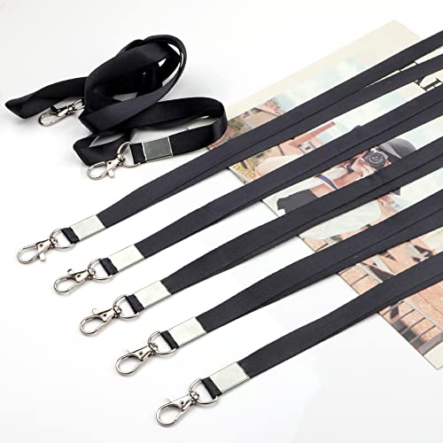 Weysoo Schlüsselbänder mit Kartenhalter, 10 Stück Umhängebänder Nylon Bunt Schlüsselband mit Drehbarem Metallclip für Ausweise (Black)