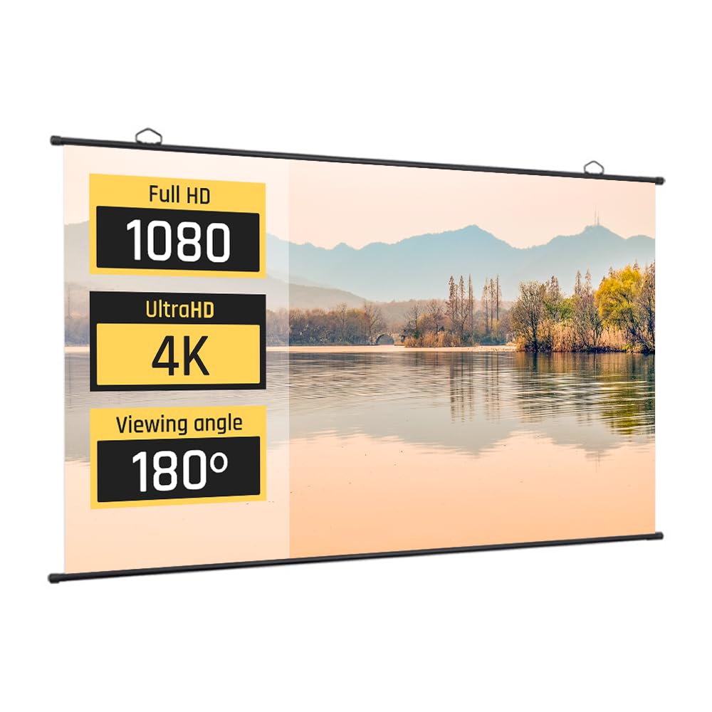 iggual - Pantalla de Proyección 100" Pulgadas - Enrollable Manual - Formato panorámico 16:9 - Ángulo de Visión 180º - Compatible 4K y Cualquier Proyector - Medidas 220 x 124 cm