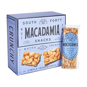 South 40 Snacks Macadamia Nut Bar, Extra Crunchy Nut Snack Bar, Simple Ingredients, Honey and Sugar, Delicious Healthy Whole Macadamias Nut Clusters, Individually Wrapped, 2g Protein (40g Bar, Pack of 12)