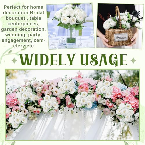 Image of 8 Pack White Peonies Artificial Flowers, Fake Silk Hydrangea Bouquet for Bridal Wedding Home Table Decor Reusable Dining Opening Ceremony Birthday Arrangement Faux Floral