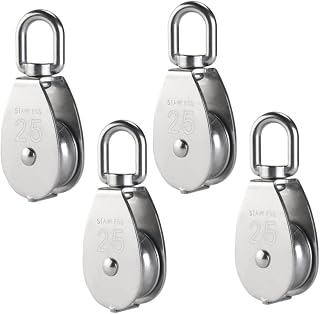 Healeved 4pcs Heavy Duty Single Wheel Swivel Lifting Rope Pulley Stainless Steel Pulley Block for Wire Rope