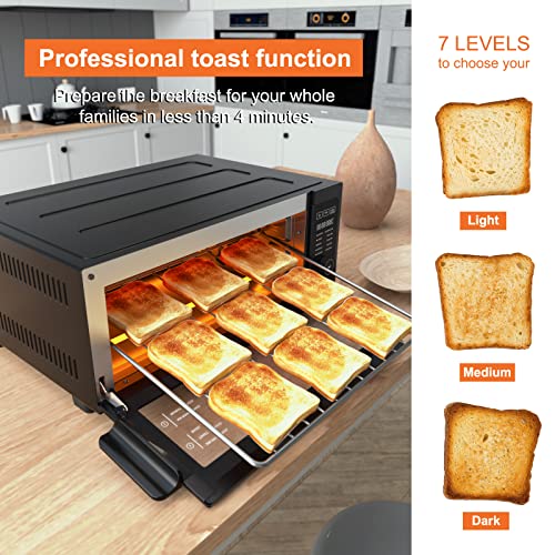 Air Fryer Toaster Oven Combo - Fabuletta 10-in-1 Countertop Convection Oven 1800W, Flip Up & Away Capability for Storage Space, Oil-Less Fit 12" Pizza, 9 Slices Toast, 5 Accessories (Black)