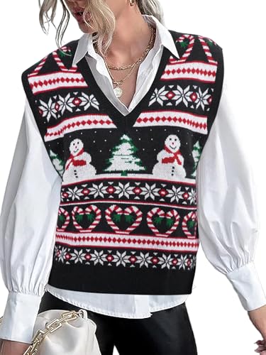 Image of JULYCLO Christmas Sweater Vest Women Ugly Xmas Reindeer Knit Sweaters Casual Santa Snowflake V Neck Sleeveless Outwear Tops