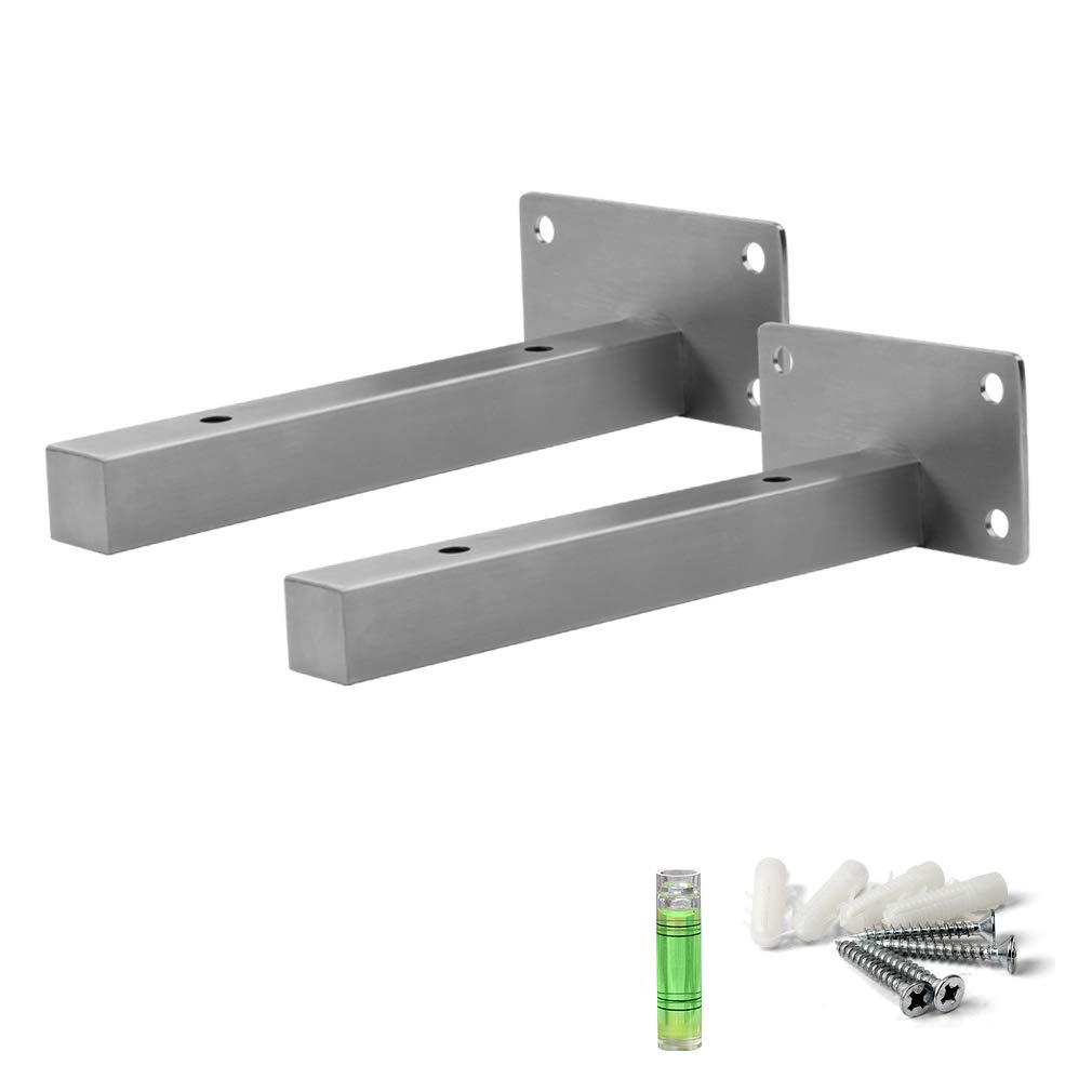 Zlovne Silver 2 Pcs Metal Industrial Shelf Bracket,Hidden Thicken Stainless Steel Shelf Brackets Brace Support,Triangle Floating Shelves,Decorative Wall Shelving,With Screws, (200Mm/7.87In)