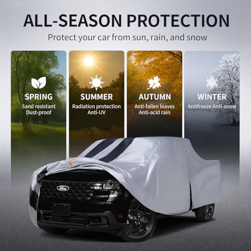 Image of Ford Maverick Truck Cover Custom Fit 2021-2026 SuperCrew Cab Short Bed(4.5') with Door Zipper, 10 Layers Outdoor Heavy Pickup Truck Cover Waterproof All Weather, Wind Dust Sun Protector.