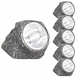 7hSevenOn Outdoor Pack 6 Piedras Solares LED para Jardín con Sensor Crepuscular | Luces LED Solares para Exteriores | Piedra Gris Temperatura de Color 6000K
