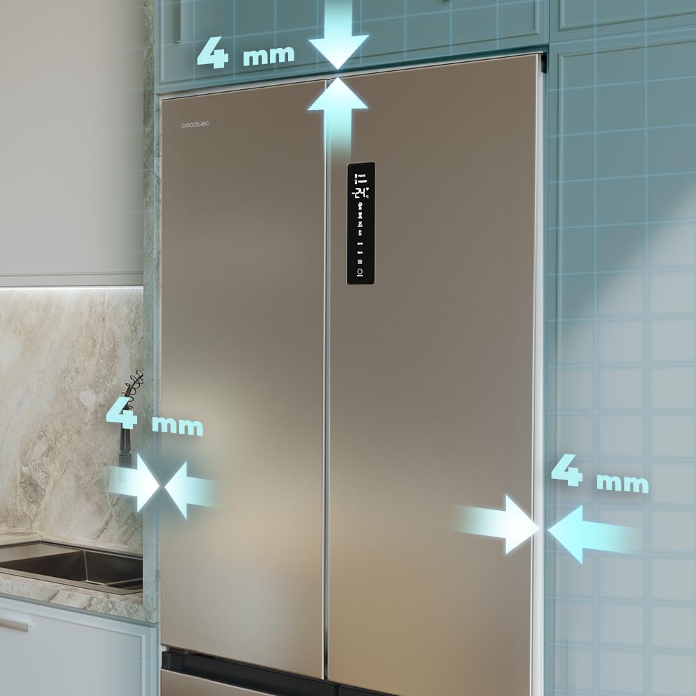 Cecotec Frigorifero 4 Porte Semi-Integrabile No Frost Bolero CoolMarket 4D 456 SBI Inox E. Extra Capacità Max 456L, Altezza 189cmx83cm Larghezza, MetalFlexCooling, Compressore Inverter Silenzioso