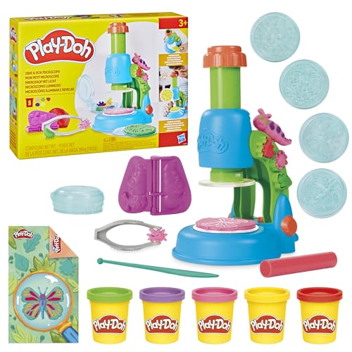Play-Doh Mon Petit Microscope, pâte a Modeler, Activité Manuelle pour Noël, 9 Accessoires et 5 Couleurs, dès 3 Ans