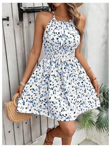 Image of Floerns Women's Summer Sleeveless Halter Dress Allover Print Cami Short Dress