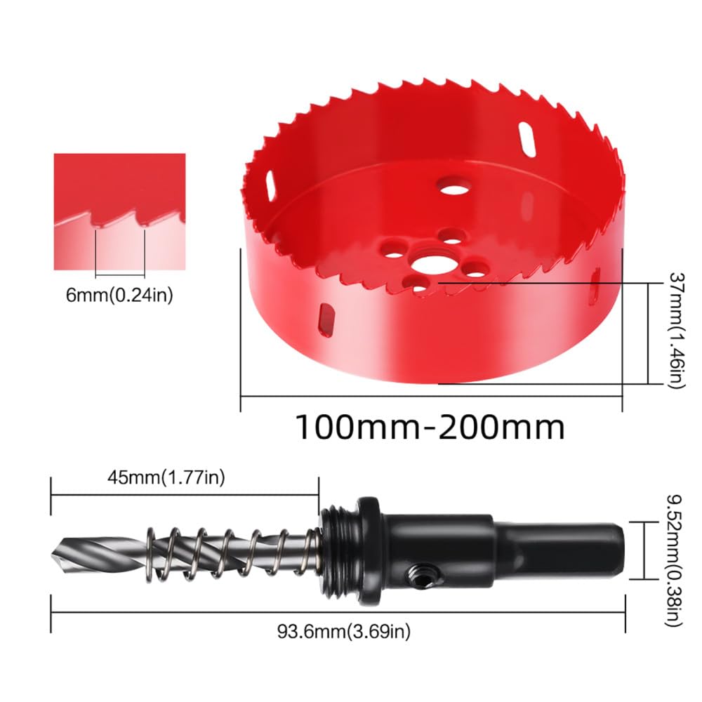 1 broca bimetálica M42 de 100-200 mm, sierra perforadora HSS para metal, hierro, aluminio, plástico inoxidable, herramientas de corte de madera para bricolaje, 145 mm