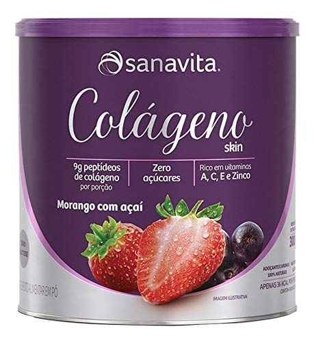 Colágeno Hidrolisado 300g Marca Sanavita - Morango C/Açaí