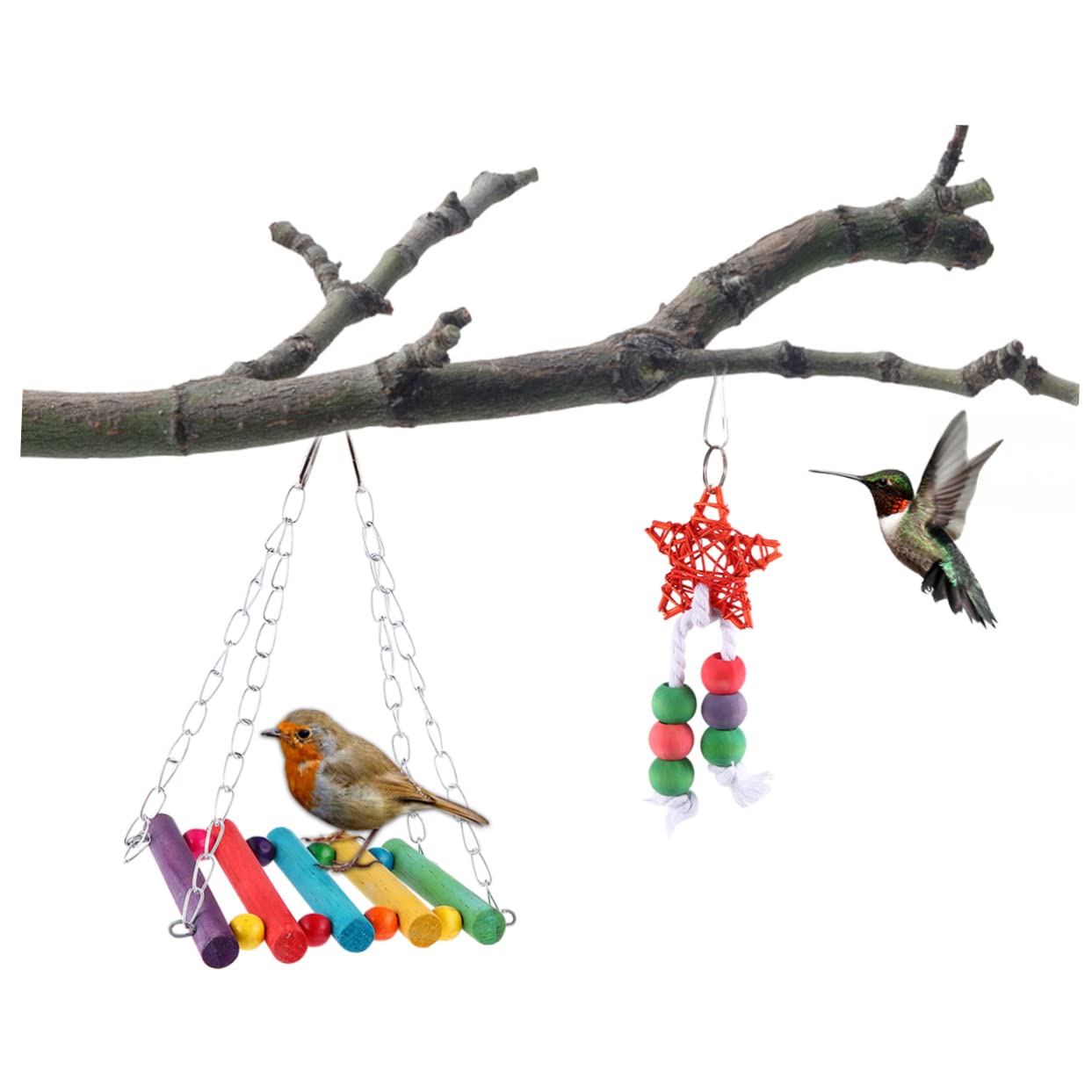 HOLIDYOYO 7Pcs Bird Chewing Set for Parakeets Swing Hammock Accessories for Birds Safe Rope for Climbing and Chewing Fun