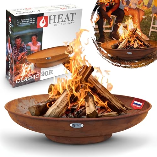 Brasero HEAT Outdoor Living Ø90 - Brasero Exterieur - Brasero Barbecue - Brasero pour Jardin - Acier - Rouille - 90x90x19 cm