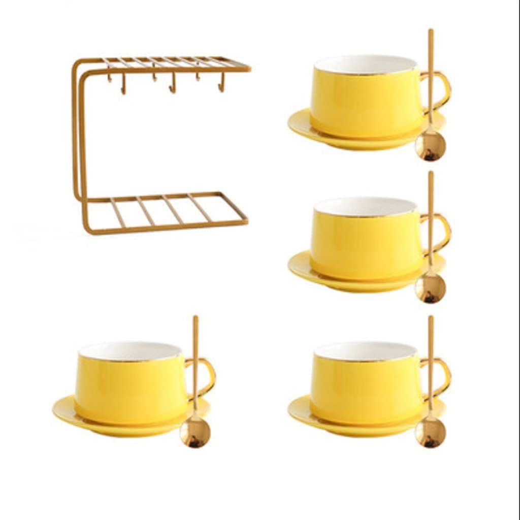 Zestaw filiżanek do herbaty Zestaw spodków do herbaty Zestaw porcelanowych filiżanek do herbaty Zestaw filiżanek do kawy Nordic Solid Color Zestaw spodków do k(Yellow-4 pcs)