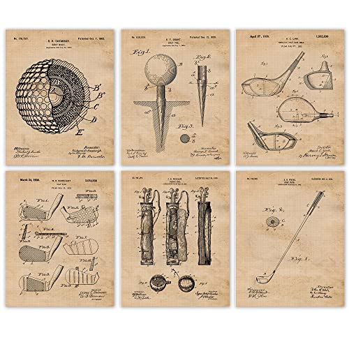 Image of Classic Golfing Patent Prints, 6 (8x10) Unframed Photos, Wall Art Decor Gift for Home Golf Office Tools Gears Garage Shop School Gym College Student Teacher Team Coach Caddie Putt Championship Fans