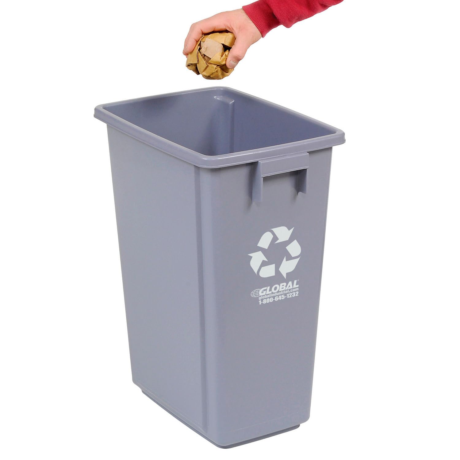 Global Industrial Indoor Recycling Container with Open Top, 15 Gallon Capacity, 12" W X 18" D X 24" H, Corrosion Resistant Polypropylene Construction, Gray