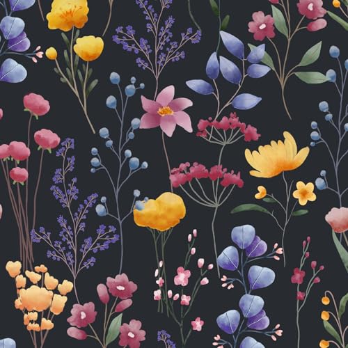 VOLEAAR Dark Floral Peel and Stick Wallpaper Vintage Flower Contact Paper Boho Removable Easy to Paste Waterproof for Kitchen Countertop Cabinet Walls Dark Grey Black Purple 44.5CM x 300CM
