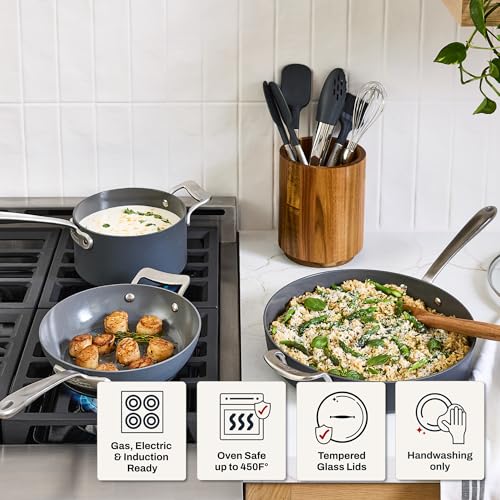 Image of All-Clad HA1 Ceramic Nonstick, 10-Piece Pots & Pans Set, Induction Ready | Complete ceramic nonstick cookware set, Scratch-Resistant Exterior, Superior Easy Organized Stacking, Oven Safe up to 450