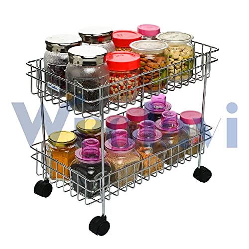 Image of Zinbell Fruit and Vegetable Basket Kitchen Trolley Modern Onion Potato Kitchen Storage Stainless Steel Rack (2 Shelf Trolley)