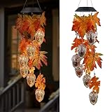Solar Acorns Wind Chimes for Outside,Osk Leaves Danglers Mobile Lights,Outdoor Hanging Fall Decor for Garden Patio Yard,Thanksgiving Birthday Gifts for Women