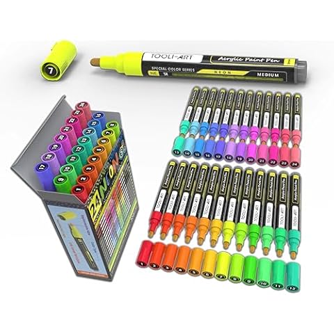 24 Neon Fluorescent Acrylic Paint Pens Set Cover