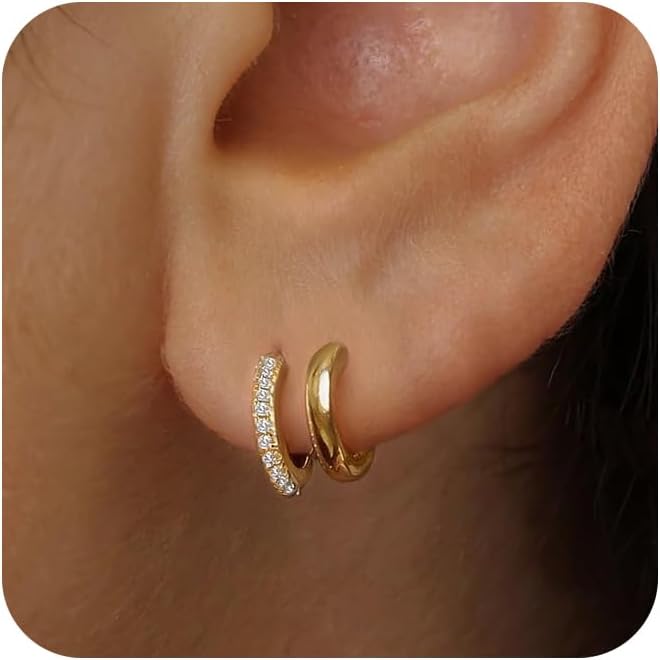 Gold Hoop Earrings for Women,14K Gold Plated Illusion Cute Stud