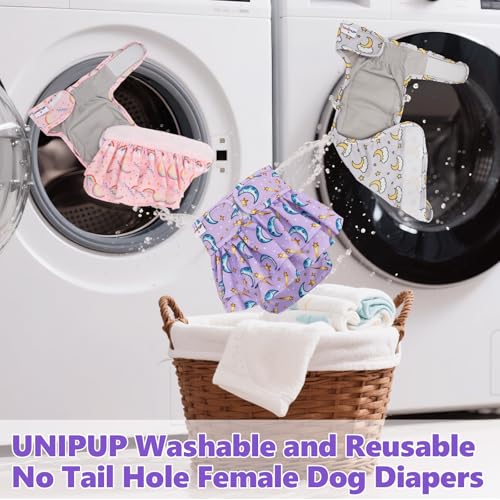 Image of Female Dog Diapers Reusable No Tail Hole Period Panties Washable Diapers Female for Docked-Tail Frenchie French Bulldog Boston Terrier Without Tail (2 Pack Regular+2 Pack Skirts) U-WWDQB04L