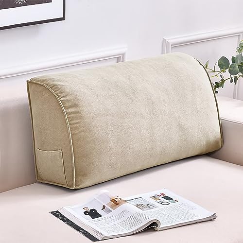TESICA Wedge Pillows Headboard Reading Pillow Backrest Pillows for Sitting Up in Bed Rest Large Triangle Bolster Cushion Daybed Pillow Lumbar Support Pillow with Removable Cover, Khaki, 23x8x13in