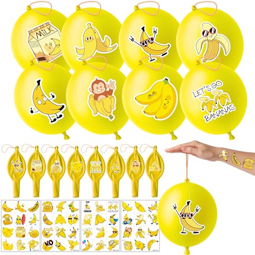 72 PCS Banana Party Favors - 48 Tattoos & 24 Yellow Balloons