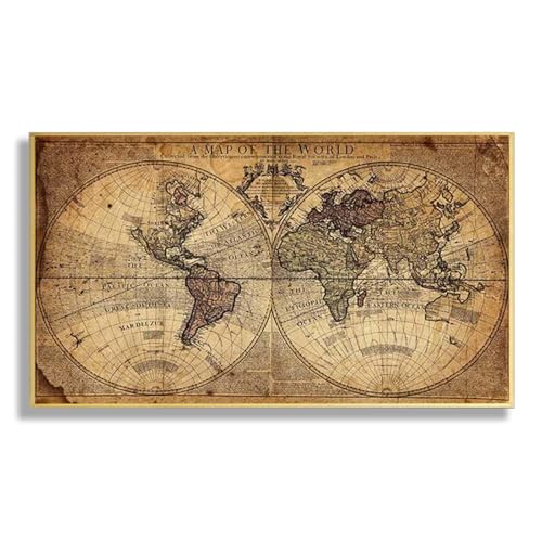 HLYEHDIAD Världskarta vintage gammal målning kanvas jord väggkonst målning vardagsrum affisch kanvastryck hem kontor arbetsrum väggkonst dekoration / 70 x 100 cm/utan ram