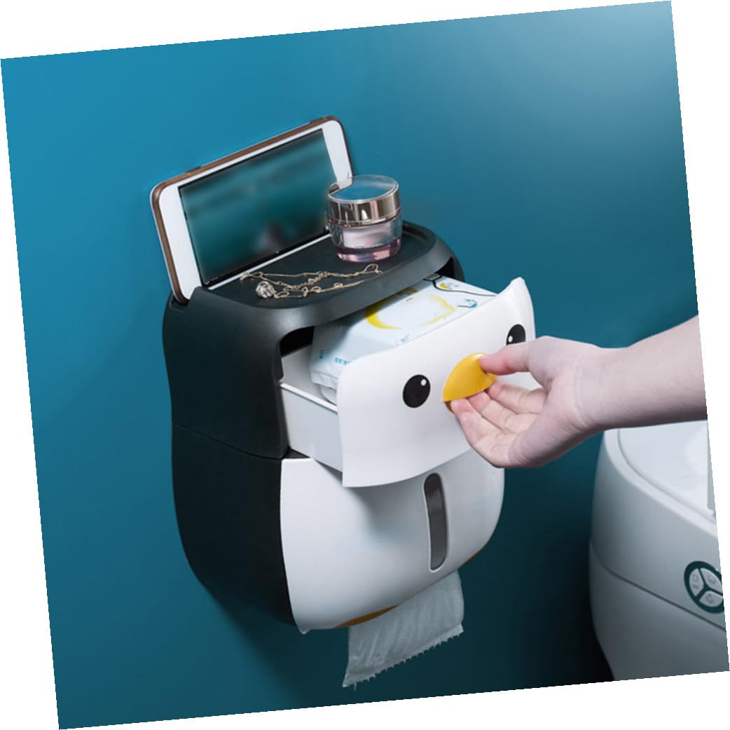 Amosfun Klopapier Kasten mit Wasserdichtem Kunststoff und Bohren Wandmontierter Toilettenpapierbehälter für Badezimmer und Hotel mit Kreativem Pinguin Design