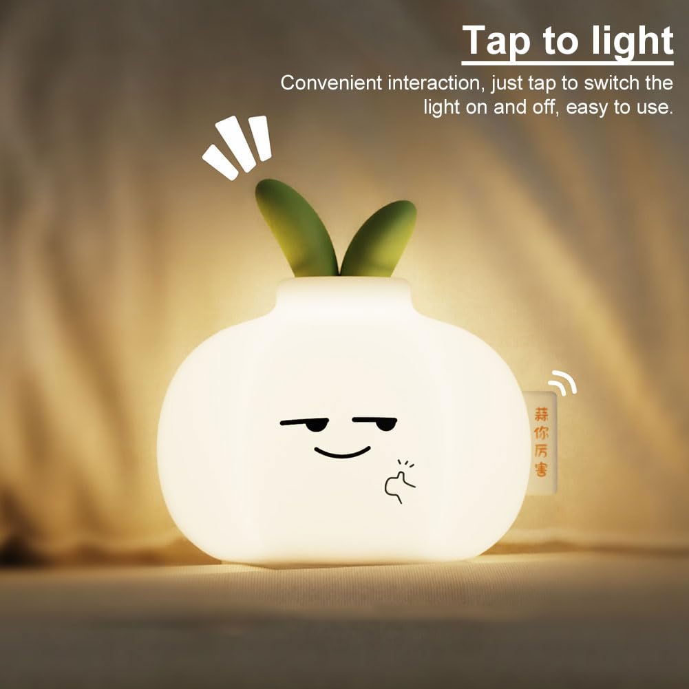 Luz Nocturna de Dibujos Animados de ajo de Silicona Suave - Lámpara de Noche con iluminación cálida para guardería, decoración de Escritorio