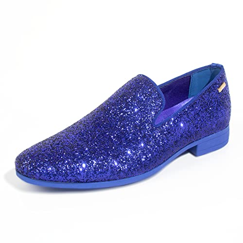 Image of ALLY UNION MAKE FORCE Mens Glitter Loafers Dress Slip on Party Wedding Penny Smoking Sparkly Shoes
