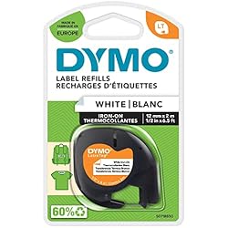 Bordadora De Etiquetas Textiles Dymo LetraTag Etiquetas textiles de adhesión por plancha, rollo de 12 mm x 2 m, Negro sobre Blanco