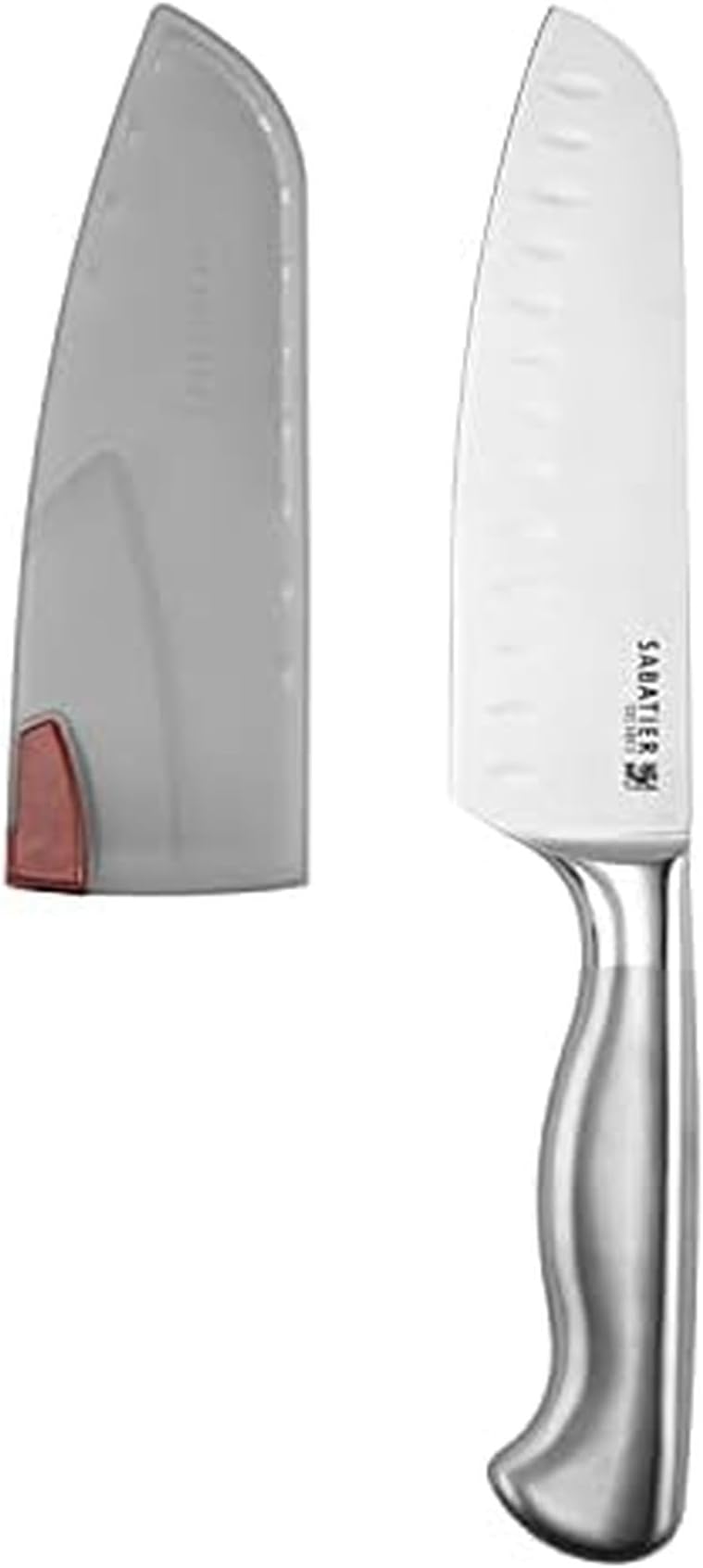 Sabatier Forged Stainless Steel Santoku Knife with Edgekeeper Self-Sharpening Blade Cover, Razor-Sharp Kitchen Knife to Cut Fruit, Vegetables and more, High-Carbon Stainless Steel, 7-Inch