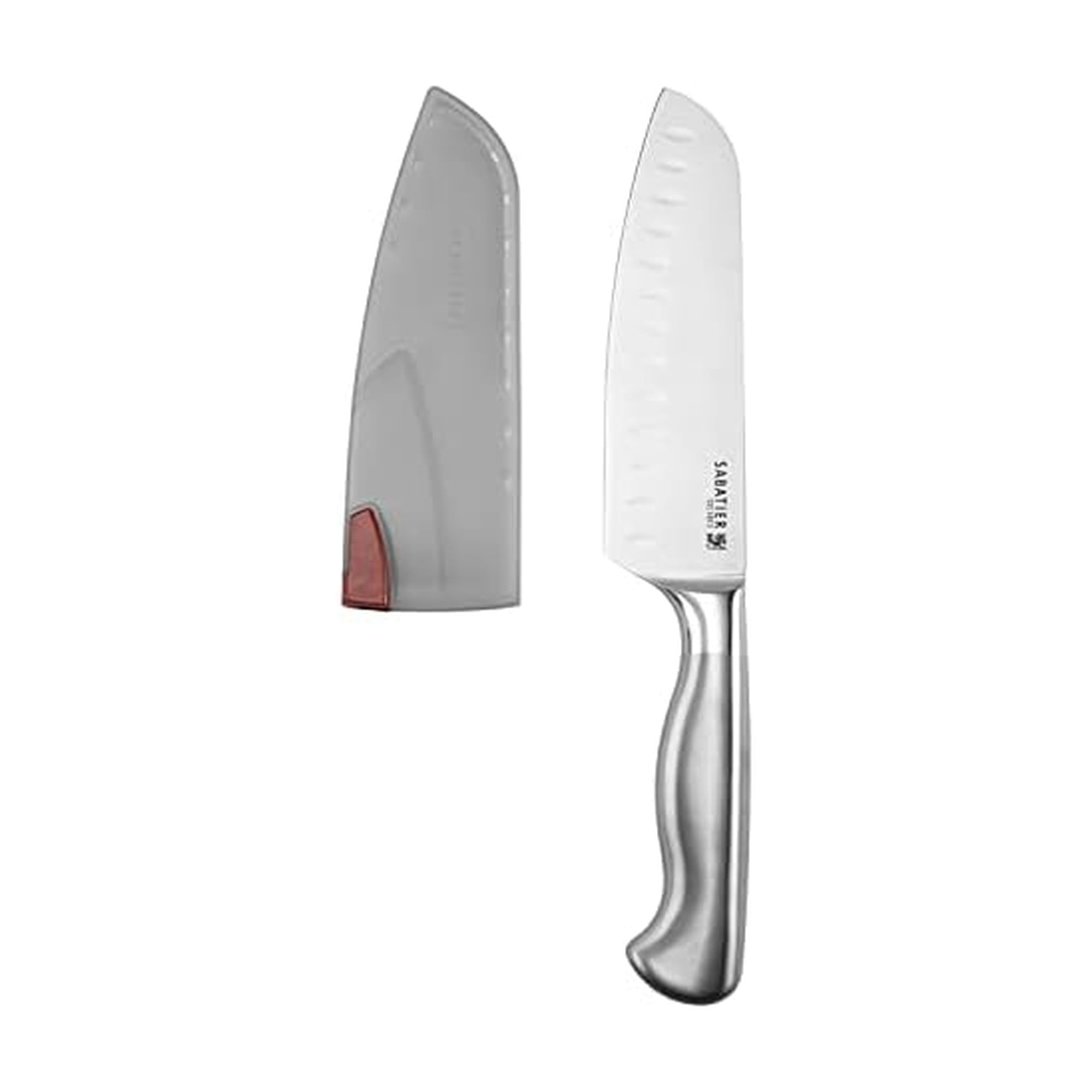 Sabatier Forged Stainless Steel Santoku Knife with Edgekeeper Self-Sharpening Blade Cover, Razor-Sharp Kitchen Knife to Cut Fruit, Vegetables and more, High-Carbon Stainless Steel, 7-Inch