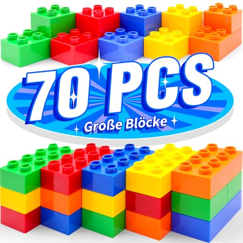 WYSWYG Große Bausteine Set - 70 Steine in 5 Farben, Kompatibel - Ideal für Kinder ab 1 2 3 4 5 Jahre, Standard-Code, Mehrfarbig
