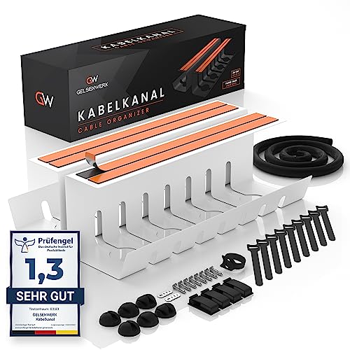 Set De 2 Conduites De Câbles Gelsenwerk® Blanc pour Bureau sans Perçage - Support De Câbles 43x12x12cm avec Tuyau De Câble - Chemin De Câbles pour Gestion Câbles Lieu De Travail Et Ordre Bureau