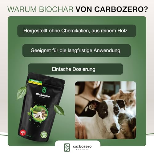 CarboZero Futterkohle 250 g Pulver für Tiere | Aktivkohle für Hunde & Katzen | Futterkohle für Hunde & Nager | Tierkohle | Futterkohle Haustiere | Nachfüllpack Aktivkohle