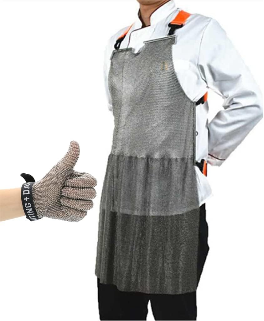 Wire Gloves and Cut-Resistant Aprons, Safety Work Bibs for Men and Women, Heavy Duty Mesh Apron (Color : Gloves-L, Size : 60x80cm)