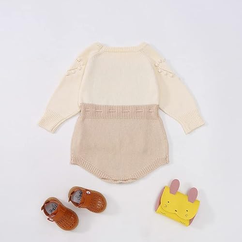 Yunfanda Newborn Baby Bodysuit One-Piece Knit Romper Sweater Infant Boy Girl Jumpsuit Casual Outfit Fall Winter Clothes (12-18 Months, N1#-Beige) #TOP2