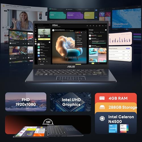 Image of ASUS Vivobook Go 14 inch FHD Business Laptop, Intel Celeron N4500, 4GB DDR4 RAM, 288GB Storage(128GB eMMC & 160GB Docking Station Set), Intel UHD Graphics, Number Pad, Webcam, Wi-Fi 5, Win 11, Star Black