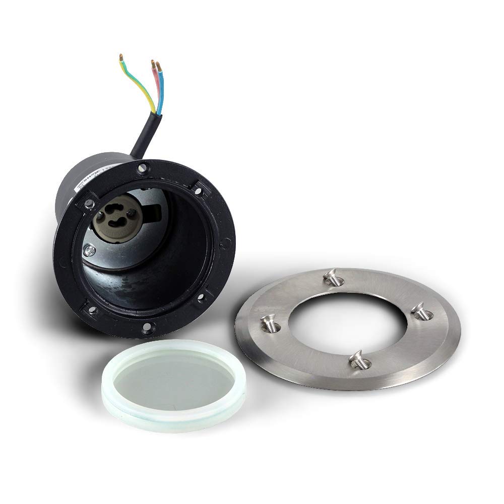 Kwazar Luminaire - Oprawa Najazdowa - Lampa Zewnętrzna Wpuszczana Okrągła GU10 max. 35W, IP67, Odporna na Obciążenie do 3,5 t - z Puszką Montażową - do Oświetlenia Tarasu, Ogrodu i Ścieżek - FOLIO