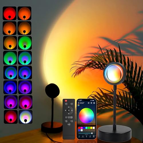Image of JIMEI Sunset Lamp Projector Led Lights for Bedroom Night Light RGB Lights Sun Sunlight Sunrise Lamp 10w 360 Rotation Mood Lighting Home /Room Decor Gifts for Women,Tabletop Multicolor